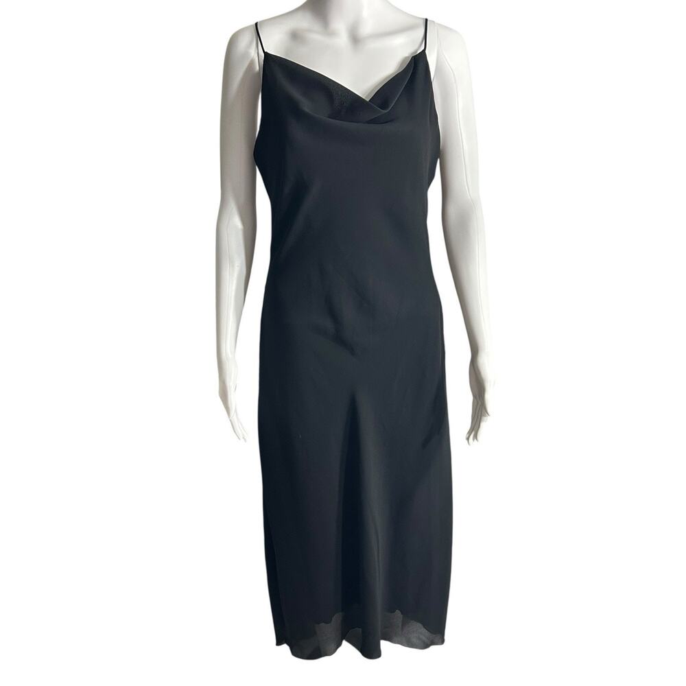 B Smart Slip Dress Cowl Neck Spaghetti Strap Midi Lined Black Sz 7 8 Chiffon